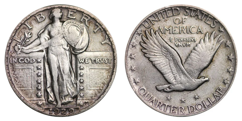1929 Standing Liberty Quarter obverse and reverse, full coin shot