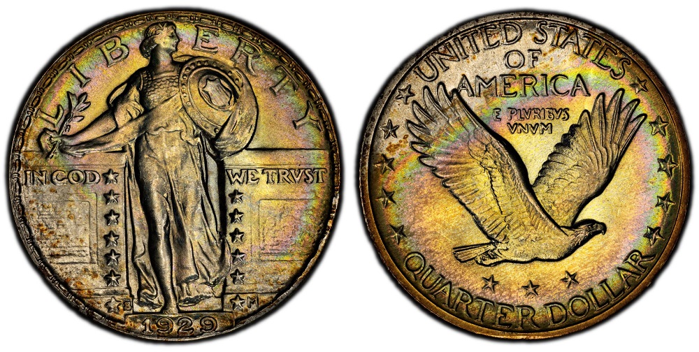 1929-S Standing Liberty Quarter RPM-001 repunched S mint mark showing secondary impression